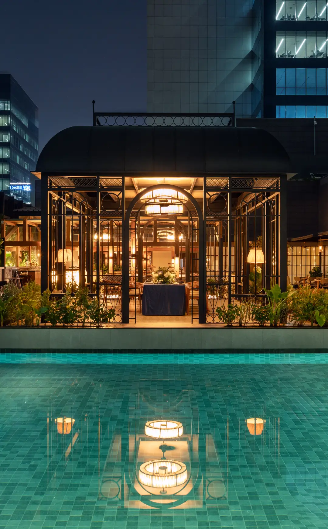 Chic outdoor Gazebo for lunches and intimate dinners at The Quorum Hyderabad 