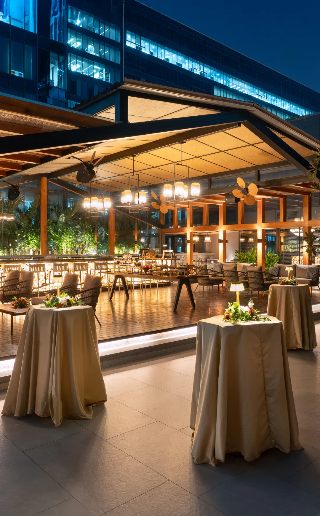 Elevated rooftop Pavilion for cocktails at The Quorum Hyderabad 